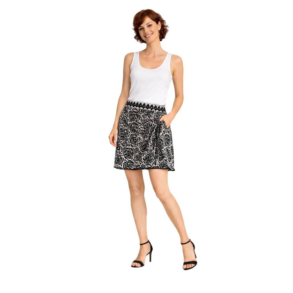 ZARA Black & White XS Floral Mini Skirt Wrap Detail Embroidered Waistband